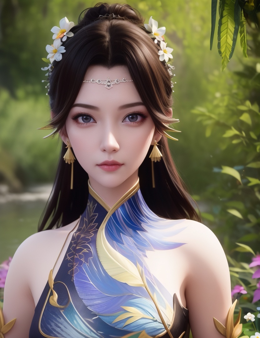 <lora:514-DA-万古狂帝-柳妃:0.8>(,1girl, ,best quality, ),looking at viewer,  ,,ultra detailed background,ultra detailed background,ultra realistic 8k cg,, ,masterpiece, (( , )),ultra realistic 8k cgSurrounded by strange, movie perspective, advertising style, Colorful background, splash of color A beautiful woman with delicate facial features,tattoo all over body, flower arms,
