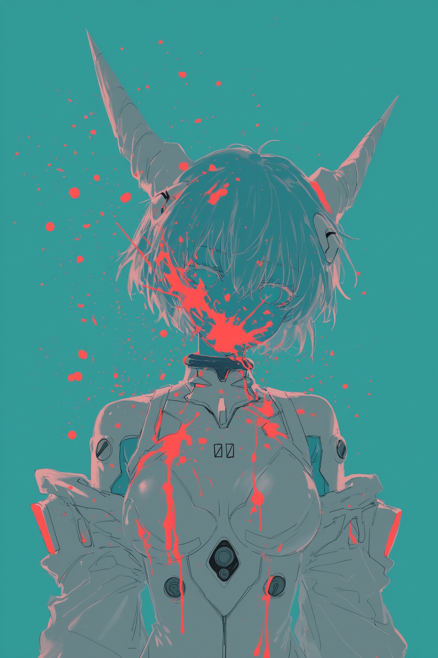 masterpiece,best quality,good quality,waterkuma,[quasarcake, rebecca \(keinelove\),masterpiece, best quality, good quality, anime, (best quality:1.2), 1girl, neat girl, plugsuit, detached sleeves, bare shoulders, simple background, short hair, stylish hair, upper body, high contrast, aqua, red, hearts, wings, horns, blue skin, flat color, splashes of color, colors mashing, colorful dots, paint splatter , very aesthetic, masterpiece, absurdres, best quality, amazing quality, very aesthetic, absurdres, (flat 2d vector style), (minimalist material icon:1.2), Ay-O, a character portrait, rayonism, (no lineart:1.3), masterpiece, best quality, good quality, quasarcake, [ningen mame], (rhasta:0.7), (rella:0.6),