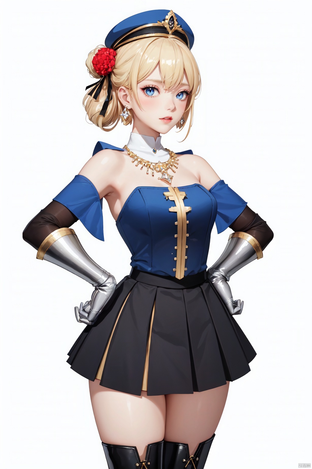 Realistic style, cinematic work, 8K wallpaper, masterpiece, very realistic quality, best quality, masterpiece, high-level, high-resolution,,,Edge lighting, dual tone lighting, soft lighting, The illuminated surface of the material has bright spots and highlights, which flicker and have a mirror effect when reflected, There are sparkling spots on the armor,,,1 girl, mature female, solo, full body, looking at viewer, lace, strong rim light, Standard proportion of female body, golden proportion of female body,,,Standing, standing posture, Sexy full body standing posture,,,,(yonggan, 1girl, blonde hair, blue eyes, short hair, hair bun, hair ribbon, hat, gloves, white gloves, boots, skirt, ribbon, epaulettes, blush, cape, pleated skirt, knee boots, cross-laced footwear, breasts, white skirt, blue headwear,:1.2),,bare shoulders, off shoulder, black hairband, bikini bottom only, short dress, swimsuit, pleated dress, bikini, floating hair, blush, ass visible through thighs, skirt,White high-heeled shoes,:1.2),,,colorful,(detailed skin: 1.3), (detailed face: 1.3),clear focus,delicate,(mature women: 1.2),(glossy skin+glossy skin: 1.4),(sweating: 1.1),(big_eyes),red_ eyeshadow,long_ Eyelashes, red lips,,,simple background, grey background,,,(Diamond hair accessories, diamond necklaces, diamond earrings, diamond earrings, clothes embedded with diamonds, armor embedded with diamonds,:1.3),,yonggan<lora:EMS-326014-EMS:0.230000>