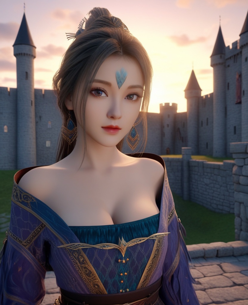 <lora:571-DA-XL-眷思量-奉眠:0.8>(,1girl, ,best quality, ),looking at viewer,ultra detailed background,ultra detailed background,ultra realistic 8k cg, ,masterpiece, (( , )),     ,castle,     pyrokinesis,  (cleavage), (),