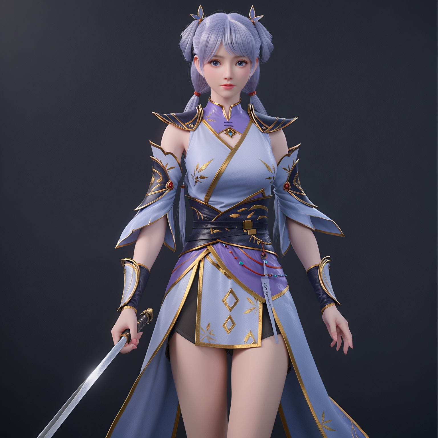 <lora:YQponyhanxueV2:0.8>,q1528437228,solo,1girl,long_hair,blue_eyes,hair_rings,detached_sleeves,realistic,armor,bangs,hair_ornament,twintails,grey_hair,sash,dress,blue_hair,boots,jewelry,skirt,black_footwear,purple_hair,white_hair,ponytail,hair_bun,low_twintails,sleeveless,belt,high_heels,black_shorts,chinese_clothes,gloves,pantyhose,purple_eyes,short_hair,BREAK score_9,upper_body,portrait,shiny_skin,looking at viewer,cinematic lighting,volumetric lighting,solo focus,(huge breasts:0.9),(simple background,pure black background,black background:1.1),