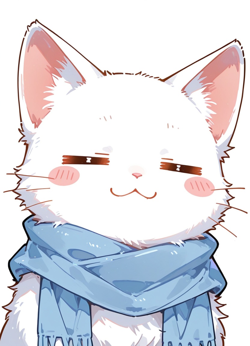 blue scarf,  cat,  white background on Tensor.Art