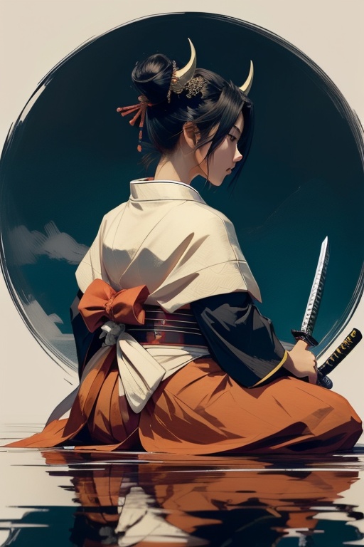 japanesebrush art short hair,  black hair,  long sleeves on Tensor.Art
