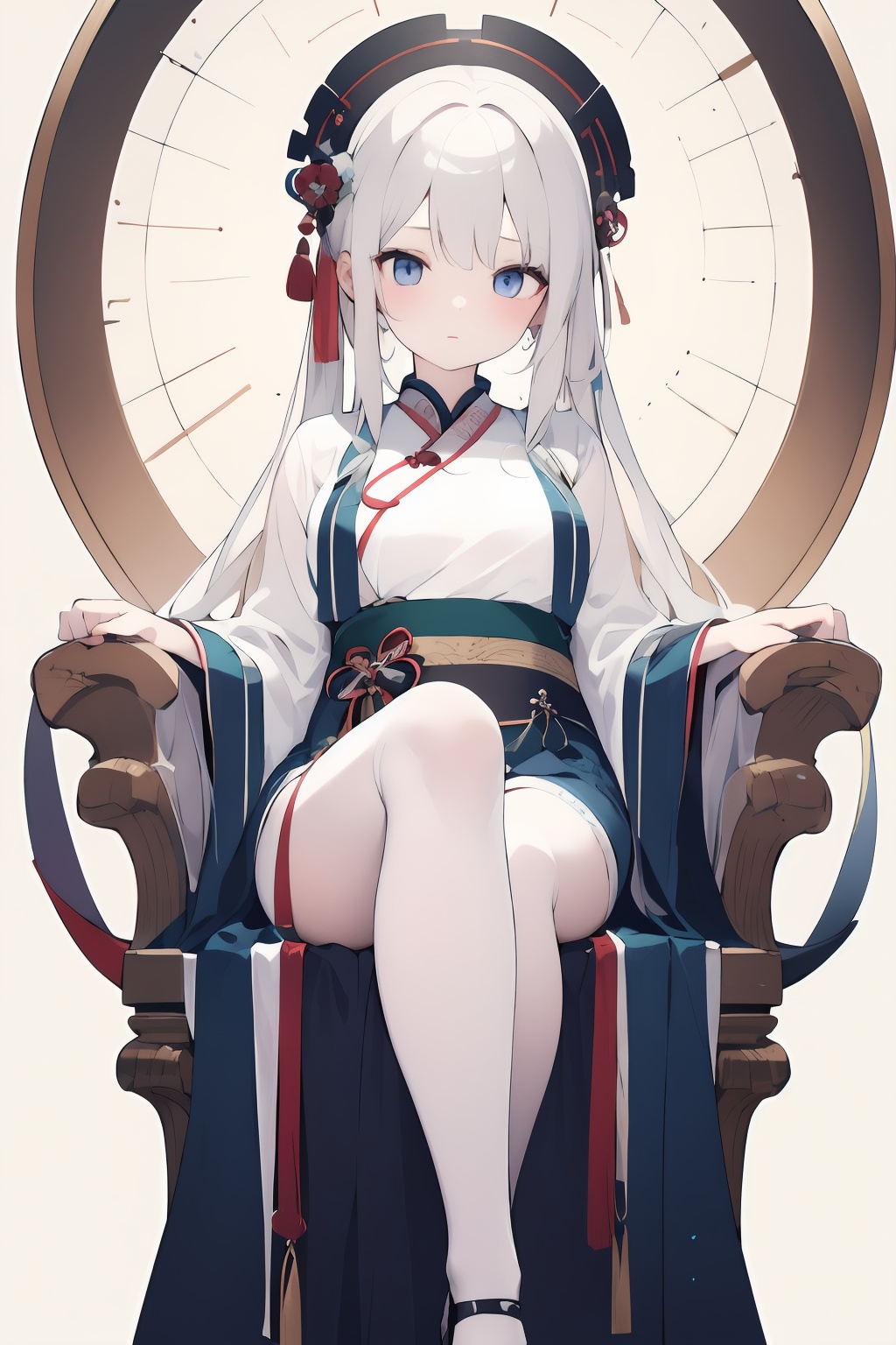 masterpiece,best quality,1girl,a plump chest,long hair,hanfu,looking at viewer,elegant sitting posture,simple background,solo,<lora:lbc_hanfu:0.6>,<lora:lbc_shaxian_dress:0.7>,