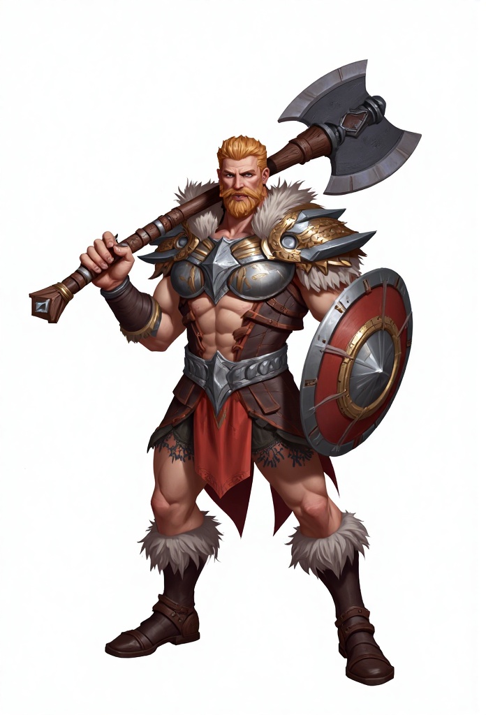 JSYH3,A warrior holding an ax,in optimal quality,with a white background.,