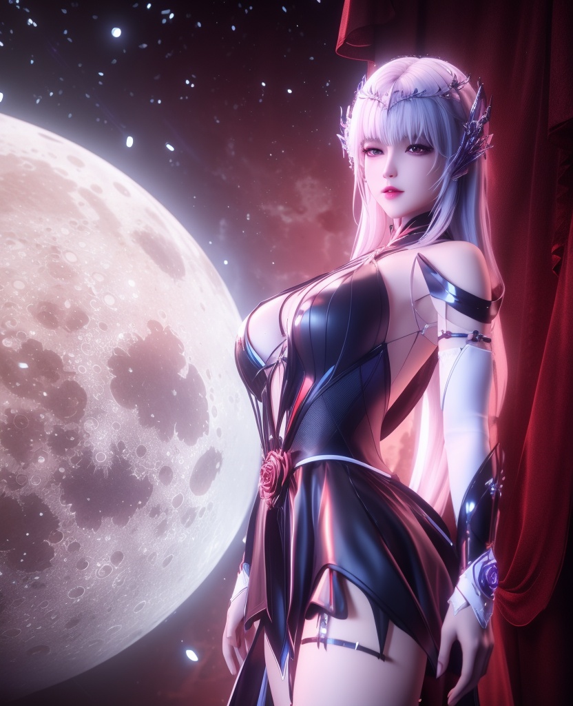 <lora:587-DA-神印王座-圣采儿-觉醒:0.8>(,1girl, ,best quality, ),looking at viewer,  ,,ultra detailed background,ultra detailed background,ultra realistic 8k cg,, ,masterpiece, (( , )),, ,science fiction,mole, ,    ,red moon, black rose,     (cleavage), (),
