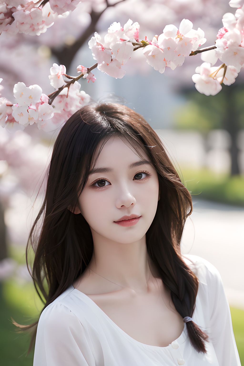 <lora:0809_01:0.7>,a girl with a dreamy expression,surrounded by floating cherry blossom petals in a soft breeze,springtime magic,gentle radiance.korean girl,black hair,, 1girl,realistic,masterpiece, best quality, photorealistic, HDR,detail