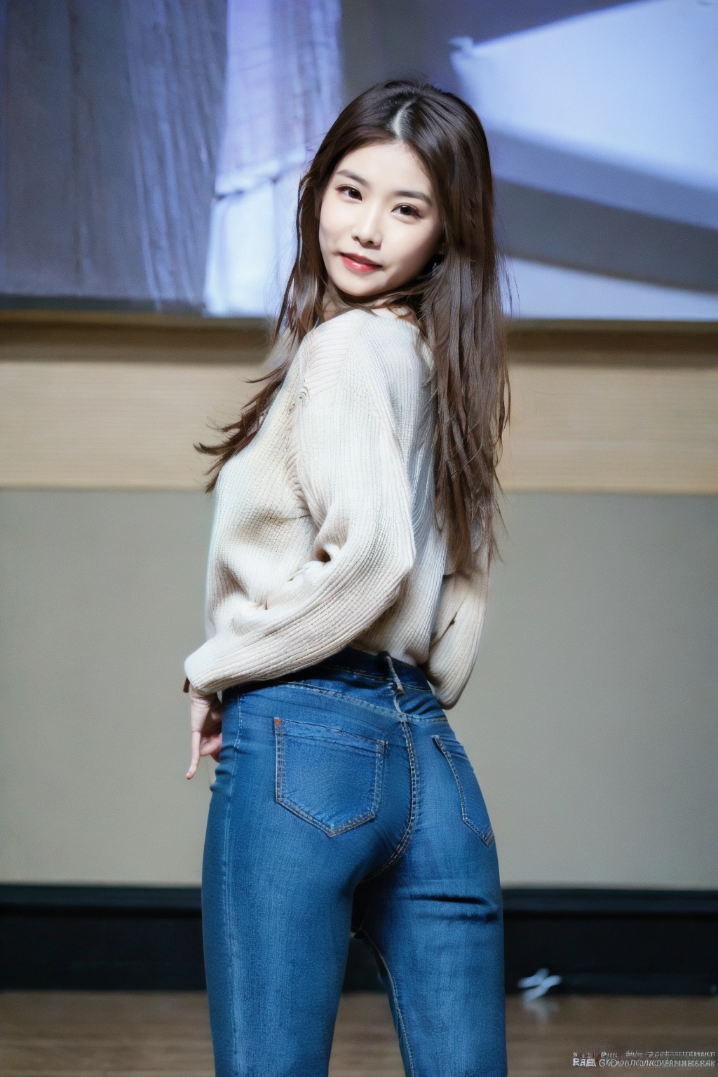 (1girl:1.3), (best quality, masterpiece, ultra high resolution),(photorealistic:1.3), (realistic:1.3), depth of field, (day:1.2), (cinematic lighting:1.2),  (PureErosFace_V1:0.8),(ulzzang-6500:0.3), full body,  (skinny jeans:1.2) , beautiful face<lora:JeansCathy:0.8>