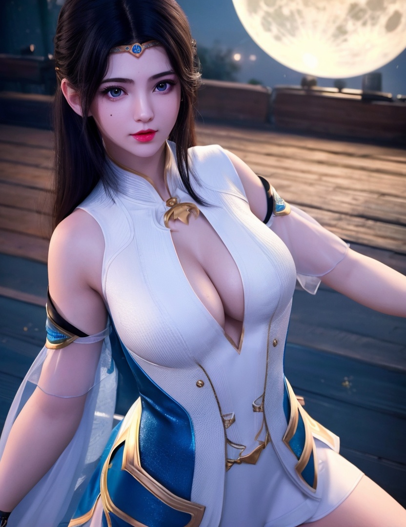 <lora:524-DA-大主宰-苏宣儿:0.8>(,1girl, ,best quality, ),looking at viewer,masterpiece, (( , )),, realistic,science fiction,mole, ultra realistic 8k cg, full moon, (cleavage), (),