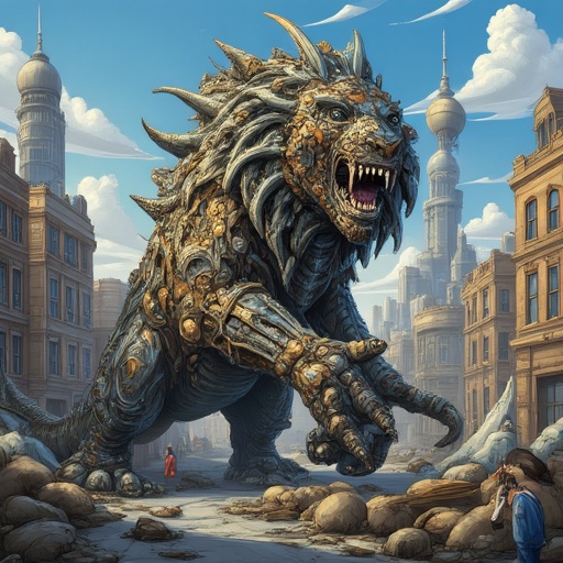 A monster is smashing down a city on Tensor.Art