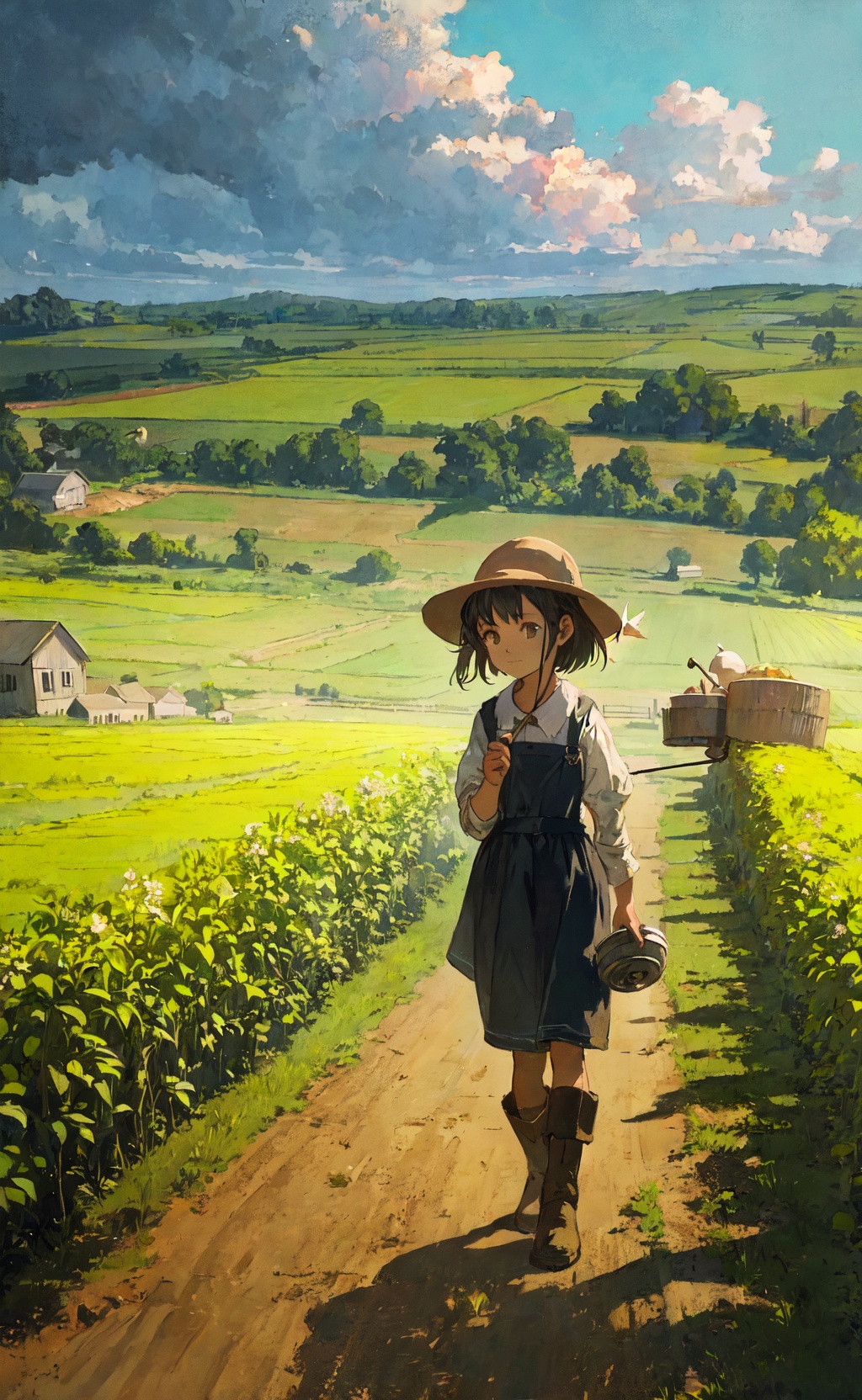 little girl working hard at a farm,  (painterly,  cinematic on Tensor.Art
