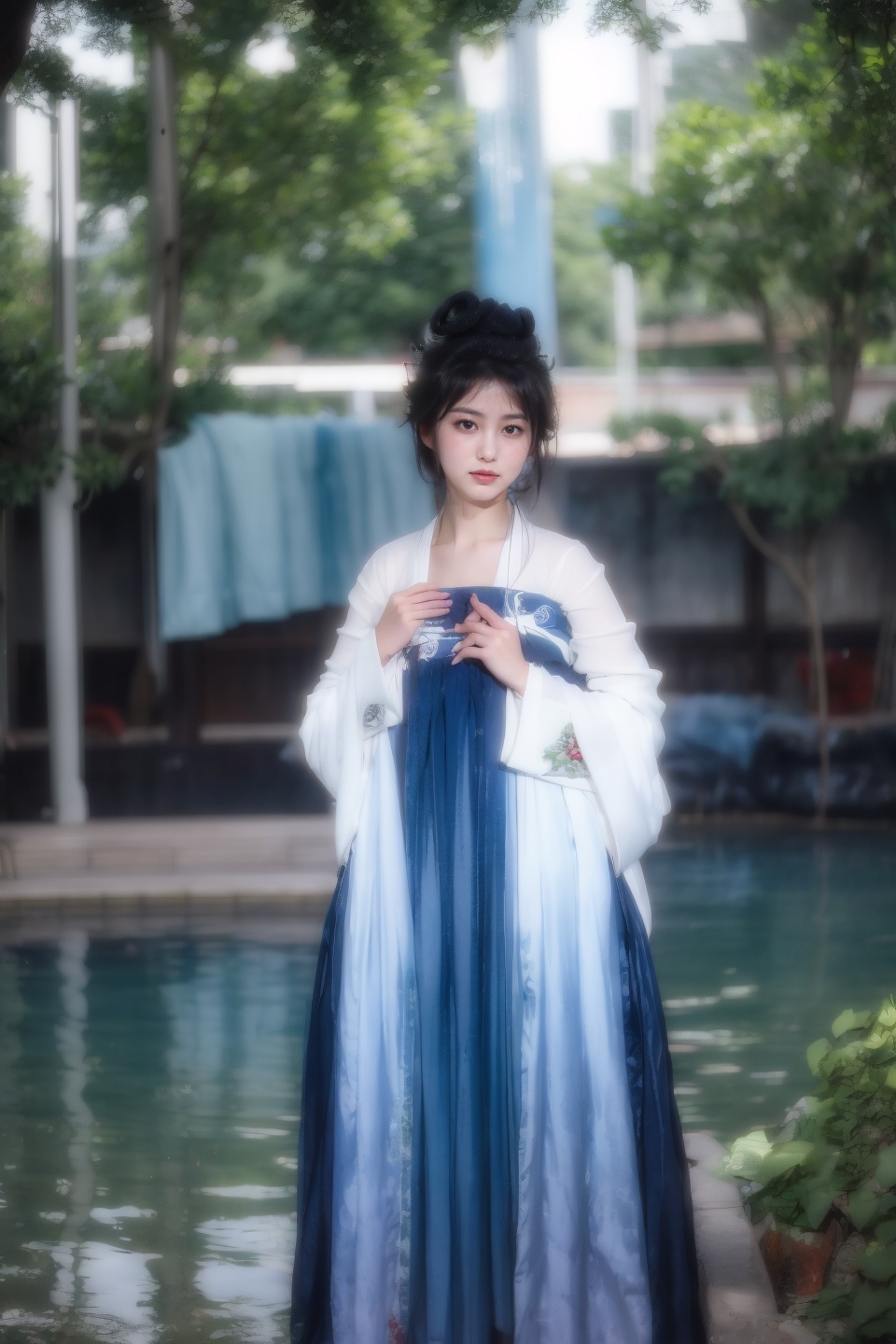 masterpiece,best quality,ultra high res,<lora:aw13xin_lora:1>,chinese clothes,hanfu,.,<lora:13lanhanfu:1>,waterpark,