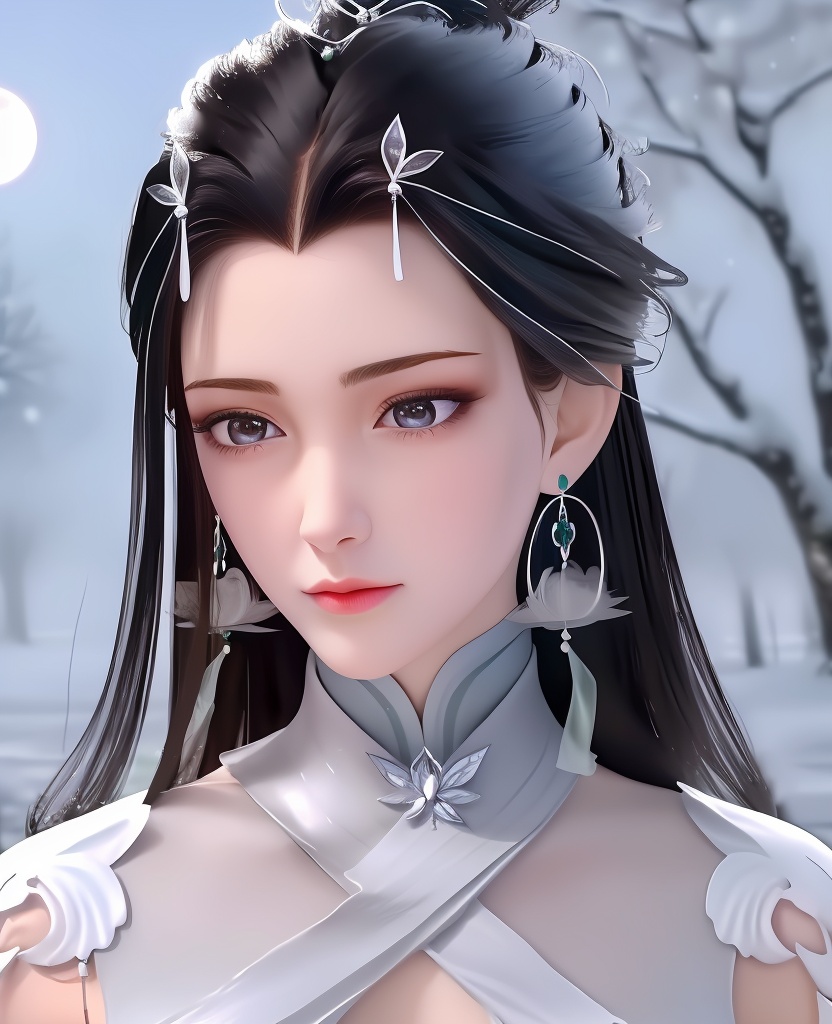 <lora:599-DA-绝世战魂-萧轻雪:0.8>(,1girl, ,best quality, ),looking at viewer,  ultra realistic 8k cg, picture-perfect face,   clean, masterpiece,     cinematic lighting, cinematic bloom, fantasy,  , unreal, science fiction, ((,1girl, pov,))(((,tree, 1girl, full moon,snowing,snow ,solo,     solo focus,  long_hair, looking_at_viewer,  )))  (rich:1.4,)     prestige, luxury, jewelry, diamond, gold, pearl, gem, sapphire, ruby, emerald, intricate detail, delicate pattern, charming, alluring, seductive, erotic, enchanting, hair ornament, necklace, earrings, bracelet, ,