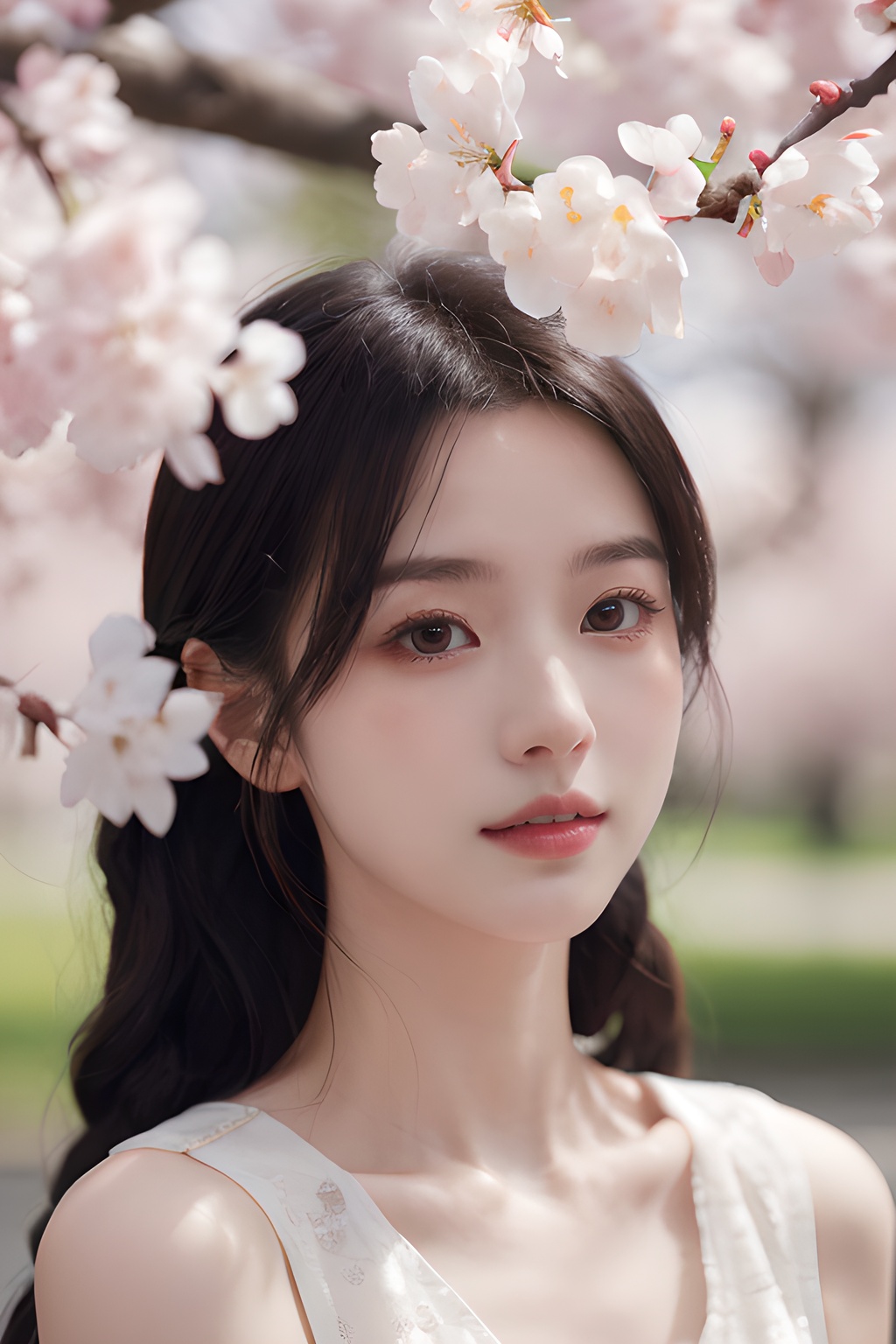 <lora:0810_01:0.7>,a girl with a dreamy expression,surrounded by floating cherry blossom petals in a soft breeze,springtime magic,gentle radiance.korean girl,black hair,, 1girl,realistic,masterpiece, best quality, photorealistic, HDR,detail