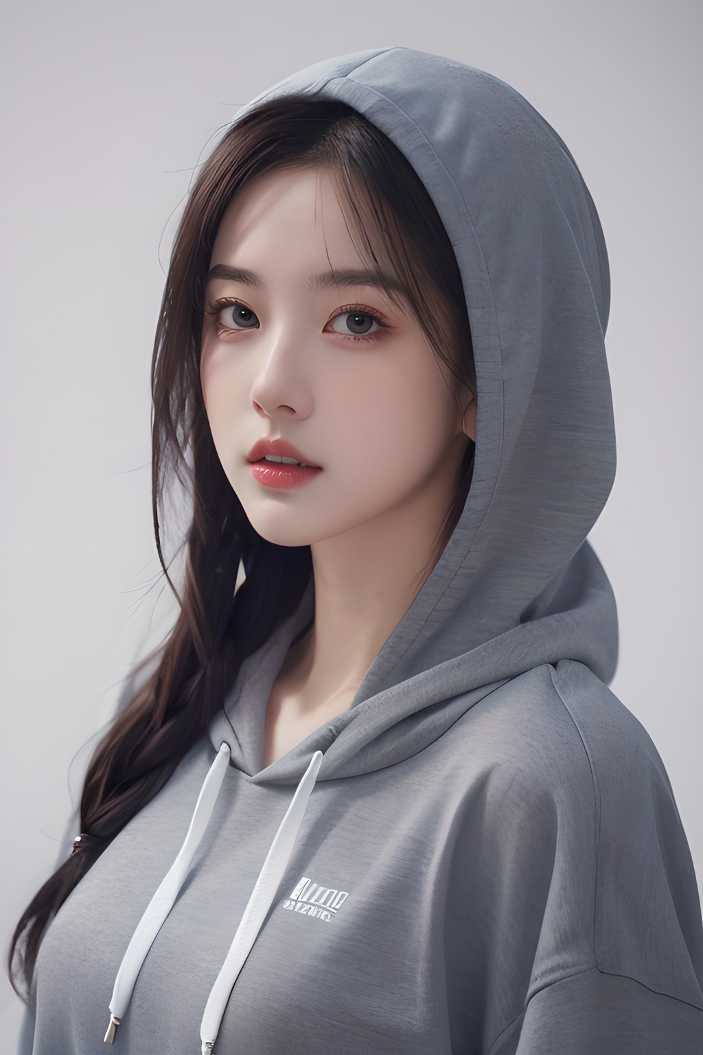 <lora:0810_07:0.7>,simple background,hoodie,, 1girl,realistic,masterpiece, best quality, photorealistic, HDR,detail