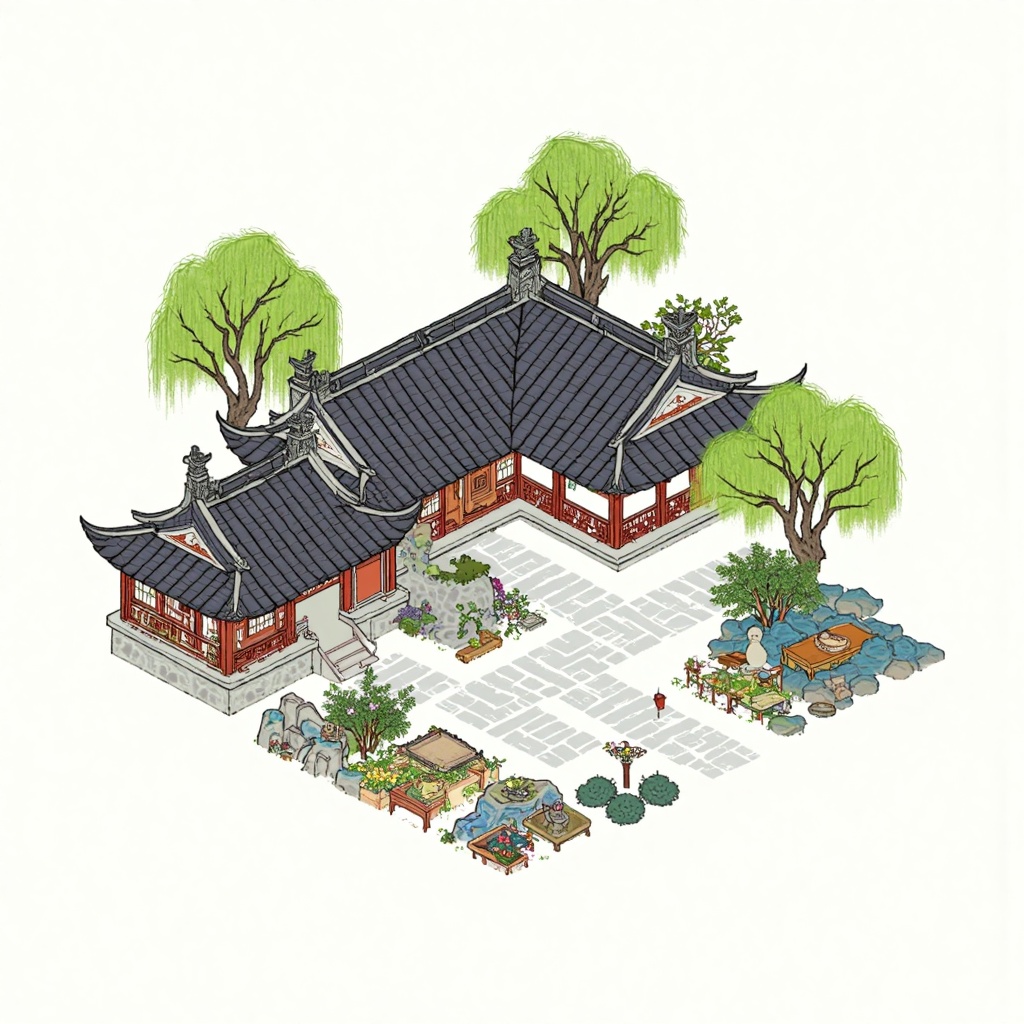 GFCJ,A courtyard,white background.,