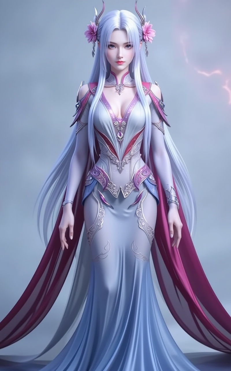 <lora:小医仙泛化版·8:0.8>,xiaoyixian,1girl,solo,hair ornament,long hair,closed mouth,flower,looking at viewer,hair flower,white hair,jewelry,earrings,cover,gradient background,close-up details,outstanding style,adding a touch of dimension to your images without compromising details,close-up,<lora:DJ滤镜_2.5D版:0.3>,lvjing,<lora:油画唯美滤镜15:0.2>,<lora:波塞西衣服8:1>,bosaixi,1girl,solo,dress,jewelry,necklace,cape,blue dress,full body,standing,