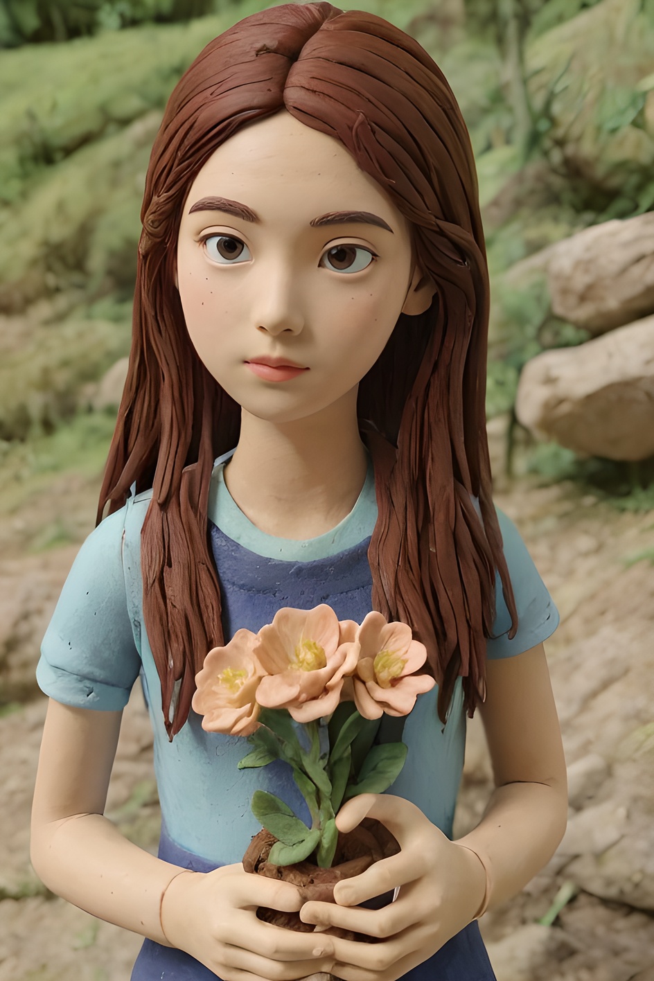 1 girl,outdoor,flower,clay world,<lora:YG粘土世界:1>,
