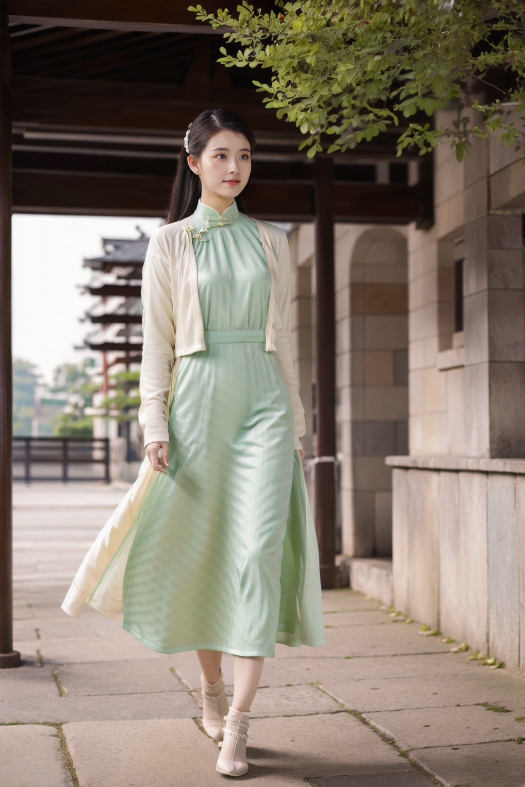 (1girl:1.3), (best quality, masterpiece, ultra high resolution),(photorealistic:1.3), (realistic:1.3), depth of field,(full body:1.2), (outdoors:1.2), (day:1.2), (cinematic lighting:1.2),  cheongsam, facing to camera <lora:QpSouth:0.7>