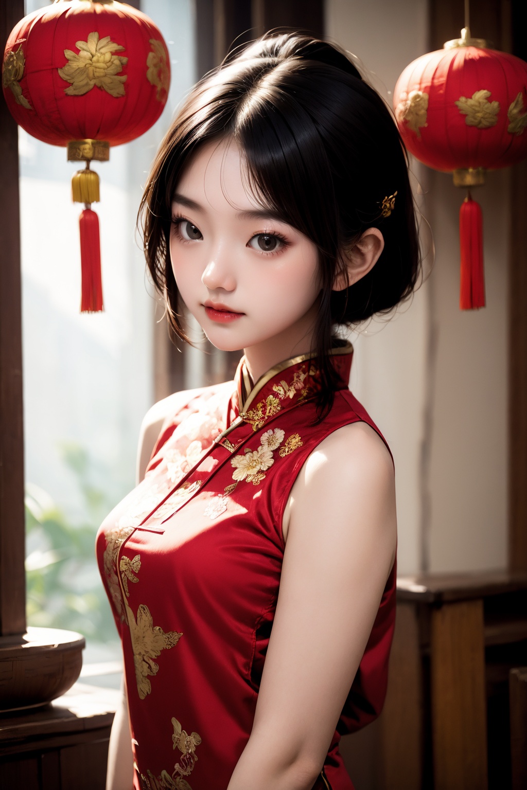 <lora:ChineseNewYear:0.8>, chinese new year, girl, (smirk:0.2), arms at sides