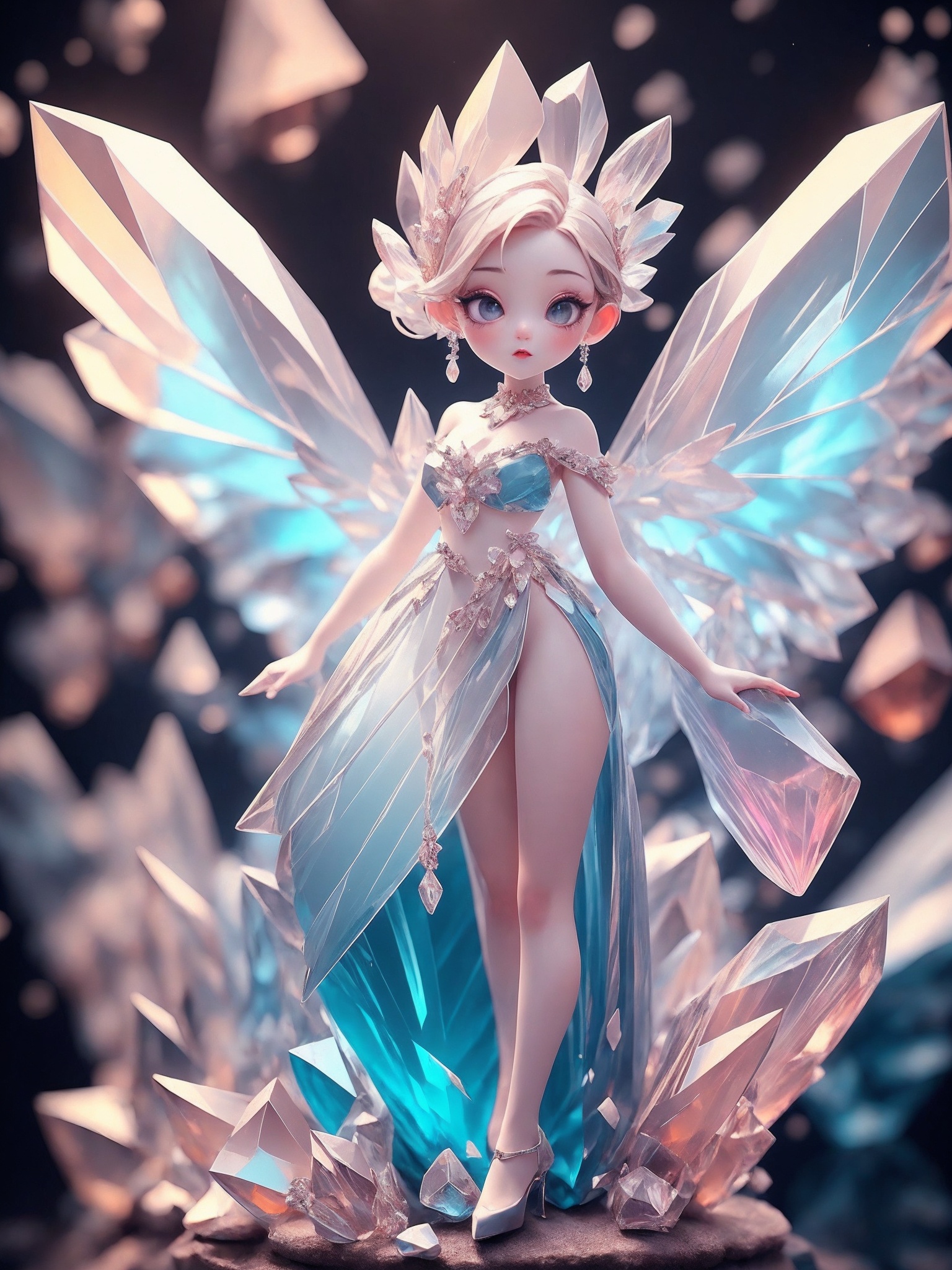 huge crystal wings,  1girl,  realistic on Tensor.Art