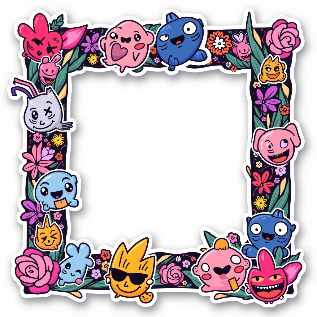 a close up of a picture frame with a lot of stickers on it,template sheet,glowforge template,unused sticker sheet,sticker sheet,template layout,keith haring style,square sticker,in style of lisa frank,graphic templates,symmetrical sticker design,sticker art,stickers,puffy sticker,rave background,planner stickers,sticker - art,graphic design background,sticker - svg,graffiti background,decora inspired,style of takashi murakami,card template,svg sticker art,cardstock,white frame border,card back template,sterile background,die cut sticker,sticker concept design,speech bubbles,layout frame,pop art patterns,