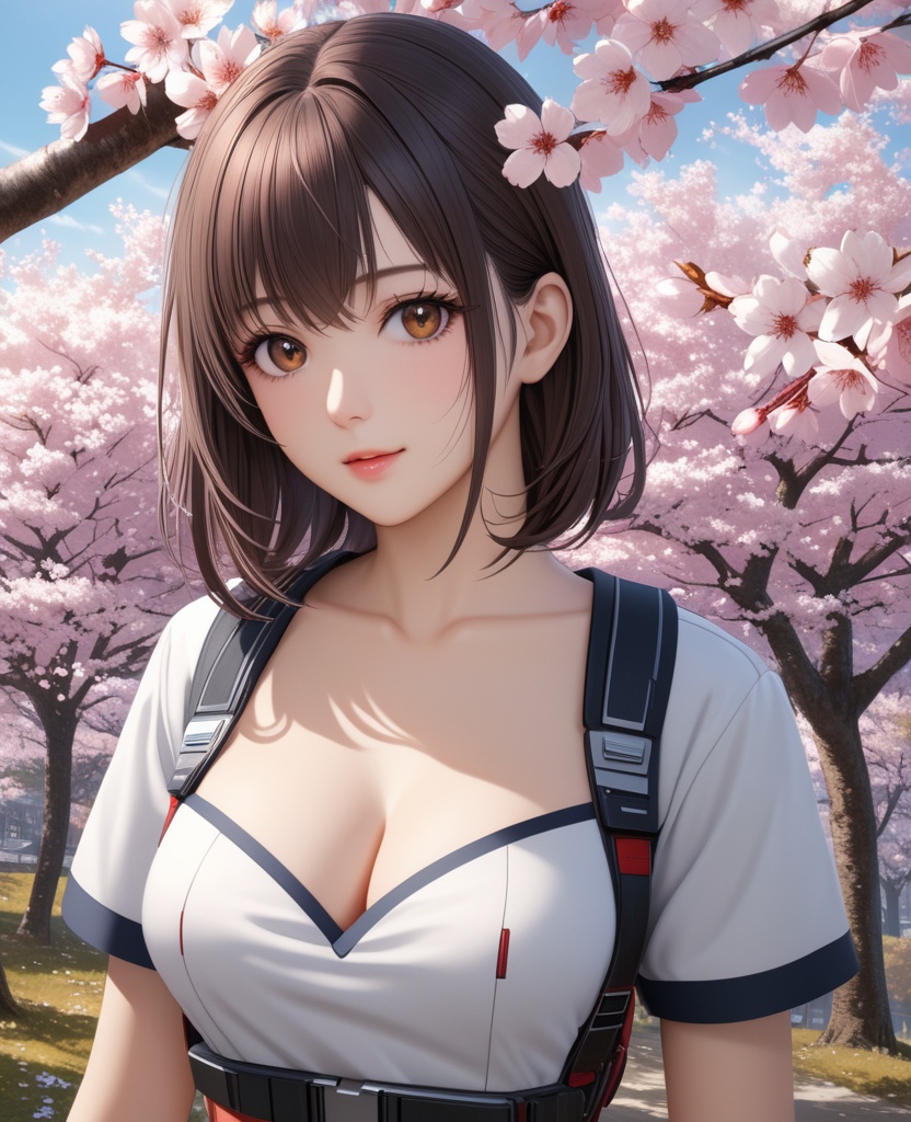 (,1girl, ,best quality, ),looking at viewer,  ,ultra detailed 8k cg,ultra detailed background,ultra realistic 8k cg, ,masterpiece, (( , )),, ,science fiction,mole, ultra realistic 8k cg, ,    ,(,cherry blossoms, autumn leaves,perfect cherry blossom,   ), (cleavage),