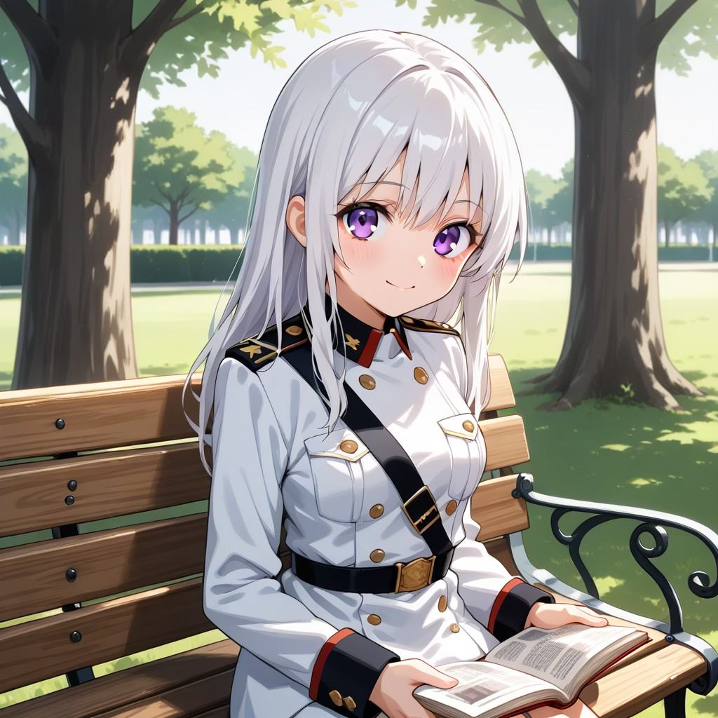 1girl,  solo,  sitting on a wooden bench on Tensor.Art