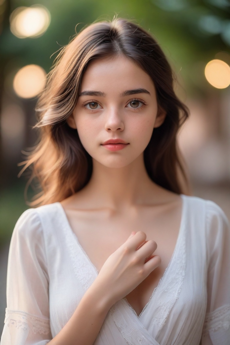1girl,(face portrait),the most beautiful girl of the world,perfect hand,closed mouth,looking at viewer,face imperfections,white dress,peaceful,relaxing,lo-fi,40mm lens,depth of field,bokeh,8k quality,RAW PHOTO,by professional photographer,rule of thirds,extremely detailed,<lora:HandFineTuning_XL:0>,