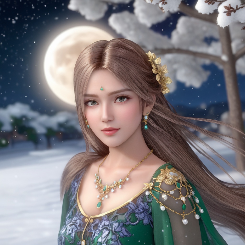 <lora:847-DA-XL-死或生-Elise-BirthdaySuit-20220903:0.8>, (,1girl, ,best quality, ),,  picture-perfect face,   clean, masterpiece,     cinematic lighting, cinematic bloom, fantasy,  , unreal, science fiction, ((,1girl, pov,))(((,tree, 1girl, full moon,snowing,snow ,solo,     solo focus,  long_hair, looking_at_viewer,  )))  (rich:1.4,)     prestige, luxury, jewelry, diamond, gold, pearl, gem, sapphire, ruby, emerald, intricate detail, delicate pattern, charming, alluring, seductive, erotic, enchanting, hair ornament, necklace, earrings, bracelet, ,