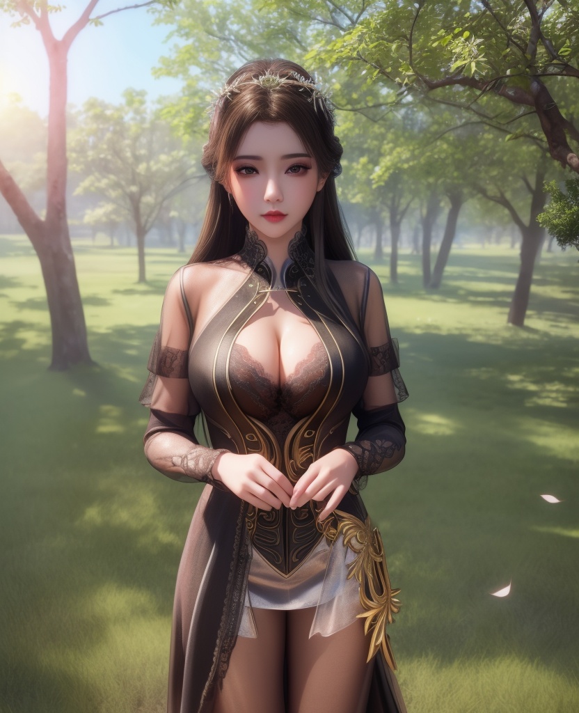 <lora:548-DA-师兄啊师克-碧霄:0.8>(,1girl, ,best quality, ),looking at viewer,  ,, ultra detailed background,ultra detailed background,ultra realistic 8k cg,,masterpiece, (( , )), fiction,mole,  ,     ,see-through, lace, (cleavage),(((, solo, sun, , bare_tree, )))