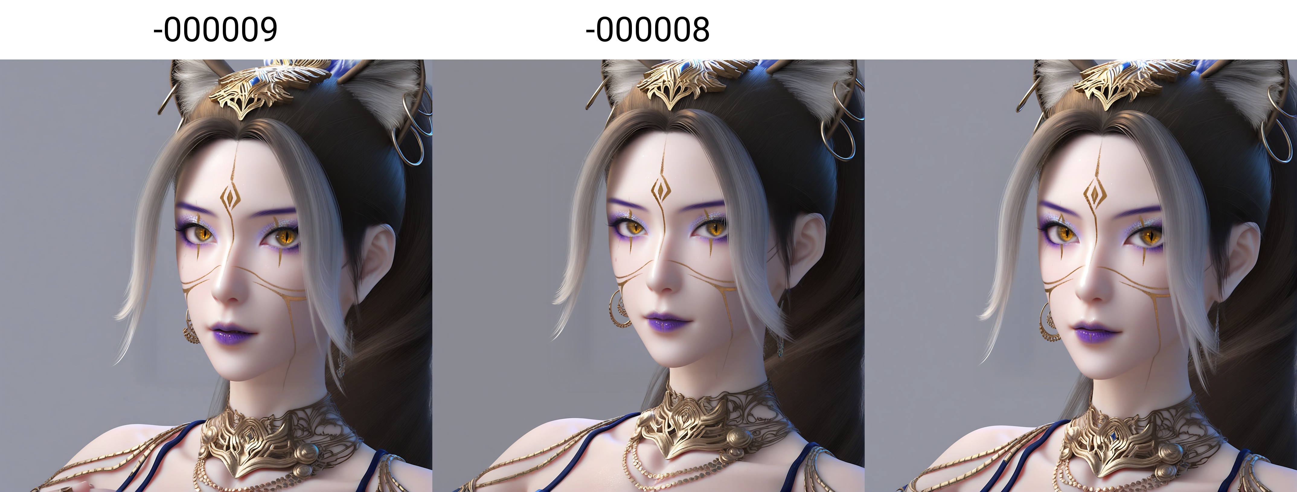 (score_9),portrait,(close-up),solo focus,(eye focus),<lora:凤羽-apony-000009:0.83>,fy,1girl,solo,long hair,braided ponytail,hoop earrings,streaked hair,animal ear fluff,cat ears,brown hair,hair ornament,purple lips,facial mark,layered necklaces,purple eyeshadow,scar across eye,brown eyes,forehead mark,feather hair ornament,exotic costume,jewelry,metal collar,bustier,arm guards,detached sleeves,bracer,see-throug,(see-through cleavage),<lora:perfect eyes_v1:0.8>,light blush,slit_pupils,bright_pupils,Expressiveh,<lora:Expressive_H-000001:0.8>,collarbone,(glamor:1.2),curvy,BREAKlooking at viewer,front view,<lora:e肤色滑块:0.25>,fair_skin,(pale_skin),(white skin),<lora:e色温:0.35>,light skin,(sweaty_skin),<lora:RealisticSkinv1_ponyv6_loraplus:0.3>,real skin,<lora:皮肤凹痕:1.2>,BREAKsimple background,grey background,ultra-detailed skin texture,detailed textures,4K ultra HD,sharp focus,high detail,natural lighting,high contrast,hearts,<lora:SDS-XL泛光调节器_v1.0:1>,Volumetric Lighting,Tyndall effect,