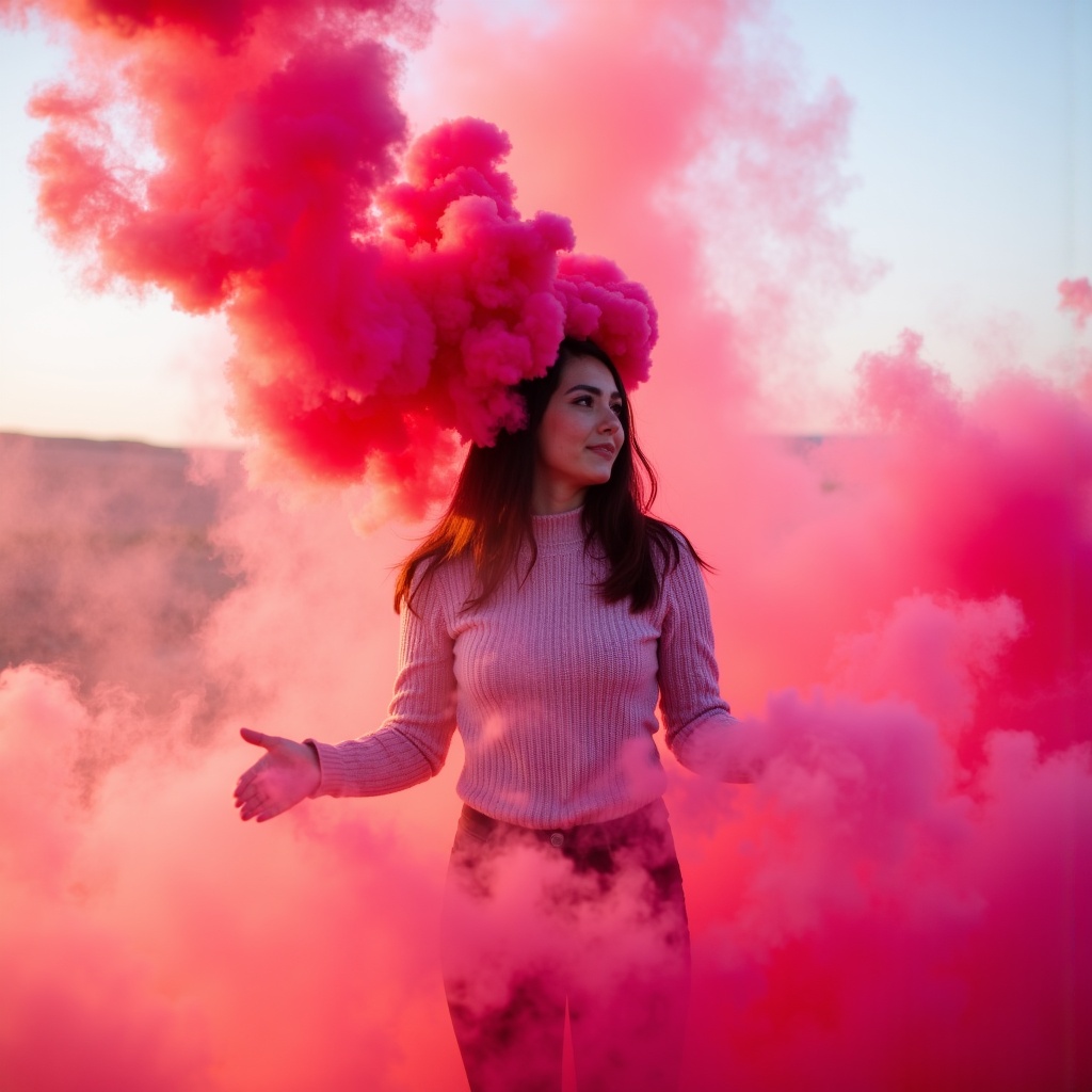 araffe woman with pink smoke in her hands standing in a field,pink smoke,muted colorful smoke,brightly coloured smoke,colorful smoke,smoke grenades,pink fog background,red smoke,acid color smoke,smoke grenade,colored smoke,thick colorful smoke,puffs of colored smoke,red smoke follows his movement,smoke machine,colorful smoke in the background,whirling smoke radiant colors,color smoke,colored smoke clouds,fluid coloured smoke,colorful twirling smoke trails,muted neon smoke,portrait featured on unsplash,thick pigmented smoke,flowing cloth and smoke,multi color smoke,volumetric smoke,smoke effects,pink cloud background,light pink hair with pink flames,red mist,red haired young woman,swirling smoke shapes,