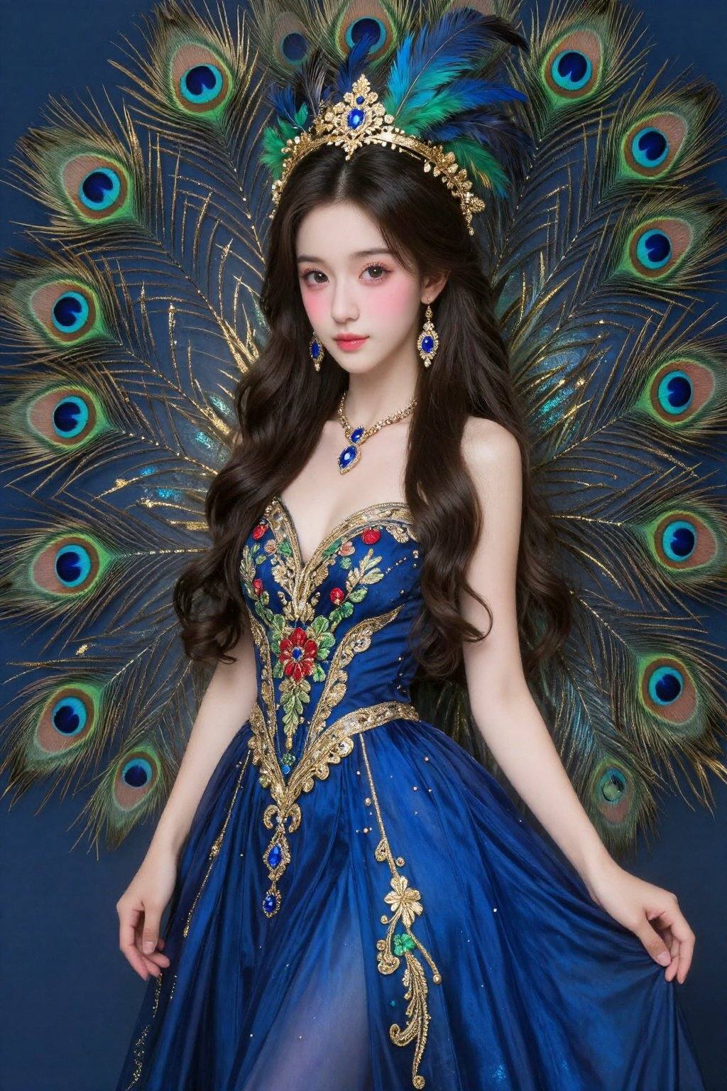 This is a highly detailed,  hyperrealistic digital painting featuring a young woman with fair skin and long,  wavy dark br...