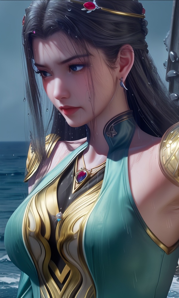 <lora:512-DA-师兄啊师兄-琼霄:0.8>(,1girl, ,best quality, ),looking at viewer, ,ultra detailed 8k cg, ultra detailed background, ultra realistic 8k cg,  ,masterpiece((((1girl, solo,  , ,solo focus, wet,sweat, ocean,rain, water drop, )))) (, , sweatdrop, flying sweatdrops, sweating profusely,colorful drop \(module\), )   clean, masterpiece,     cinematic lighting, cinematic bloom,   , unreal, science fiction, luxury, jewelry, diamond, gold, pearl, gem, sapphire, ruby, emerald, intricate detail, delicate pattern, charming, alluring, seductive, erotic, enchanting, hair ornament, necklace, earrings, bracelet, armlet,halo,