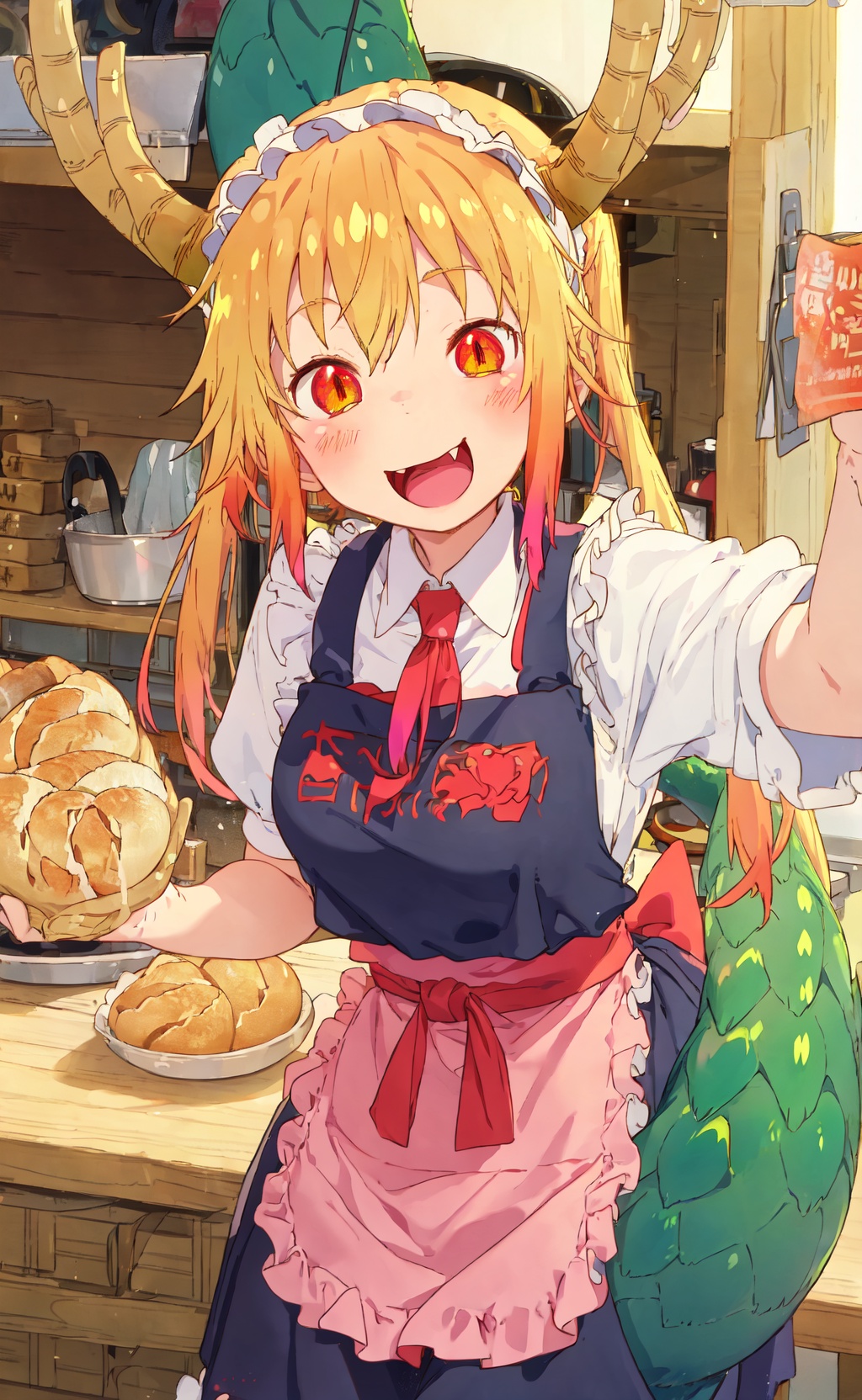 tohru baking bread,  apron,  dragon horns on Tensor.Art