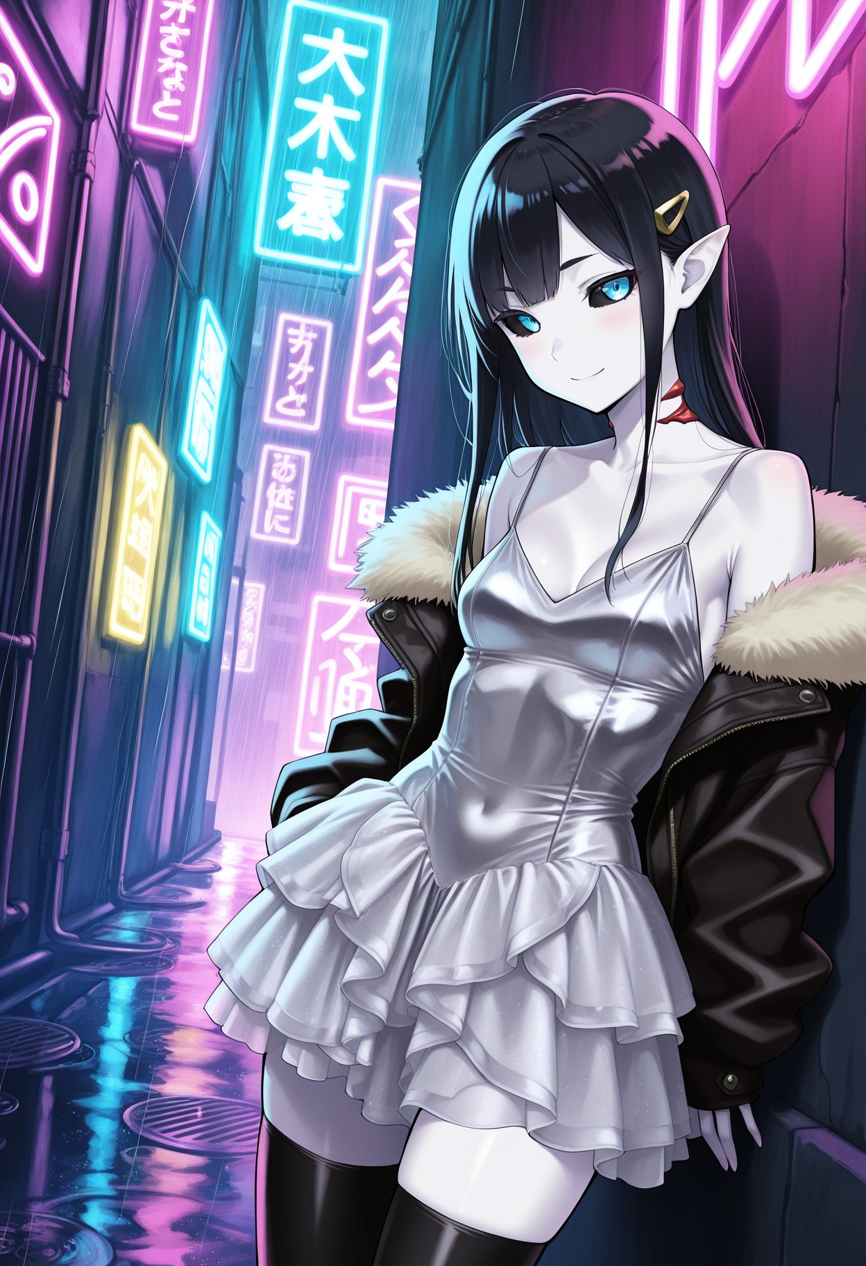 1girl,  pointed ears,  black hair on Tensor.Art