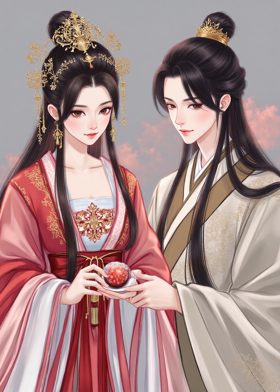 hanfu,1girl and 1boy,