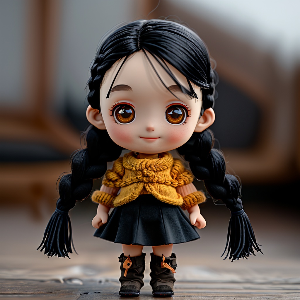 <lora:MAOXR-1.5:0.75>,maoxr,1girl,solo,black hair,long hair,braid,smile,twin braids,boots,looking at viewer,full body,standing,arms at sides,skirt,