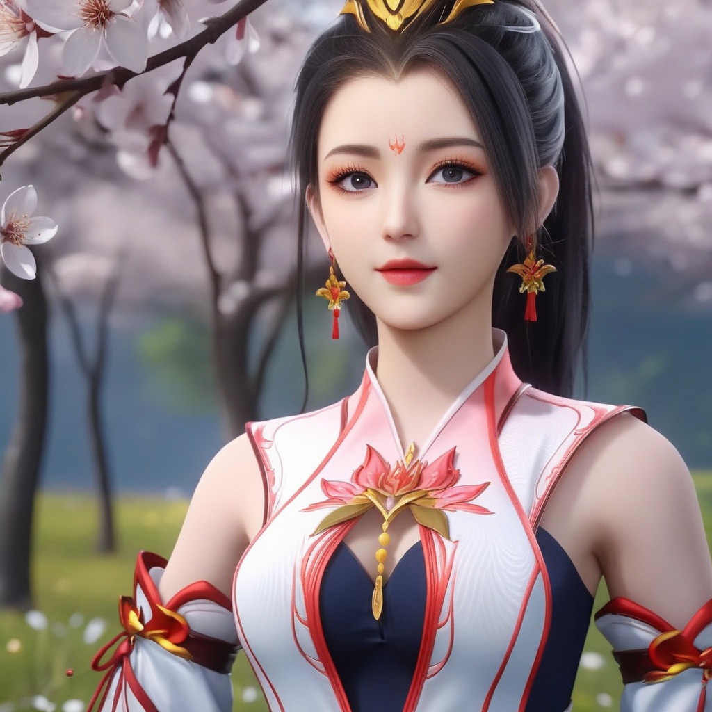 <lora:710-DA-XL-师兄啊师兄-酒玖:0.8>(,1girl, ,best quality, ),looking at viewer,  ,ultra detailed background,ultra detailed background,ultra realistic 8k cg,, ,masterpiece, (( , )),, ,   ,   cure blossom,  ,,  (cleavage), (), ,, 
