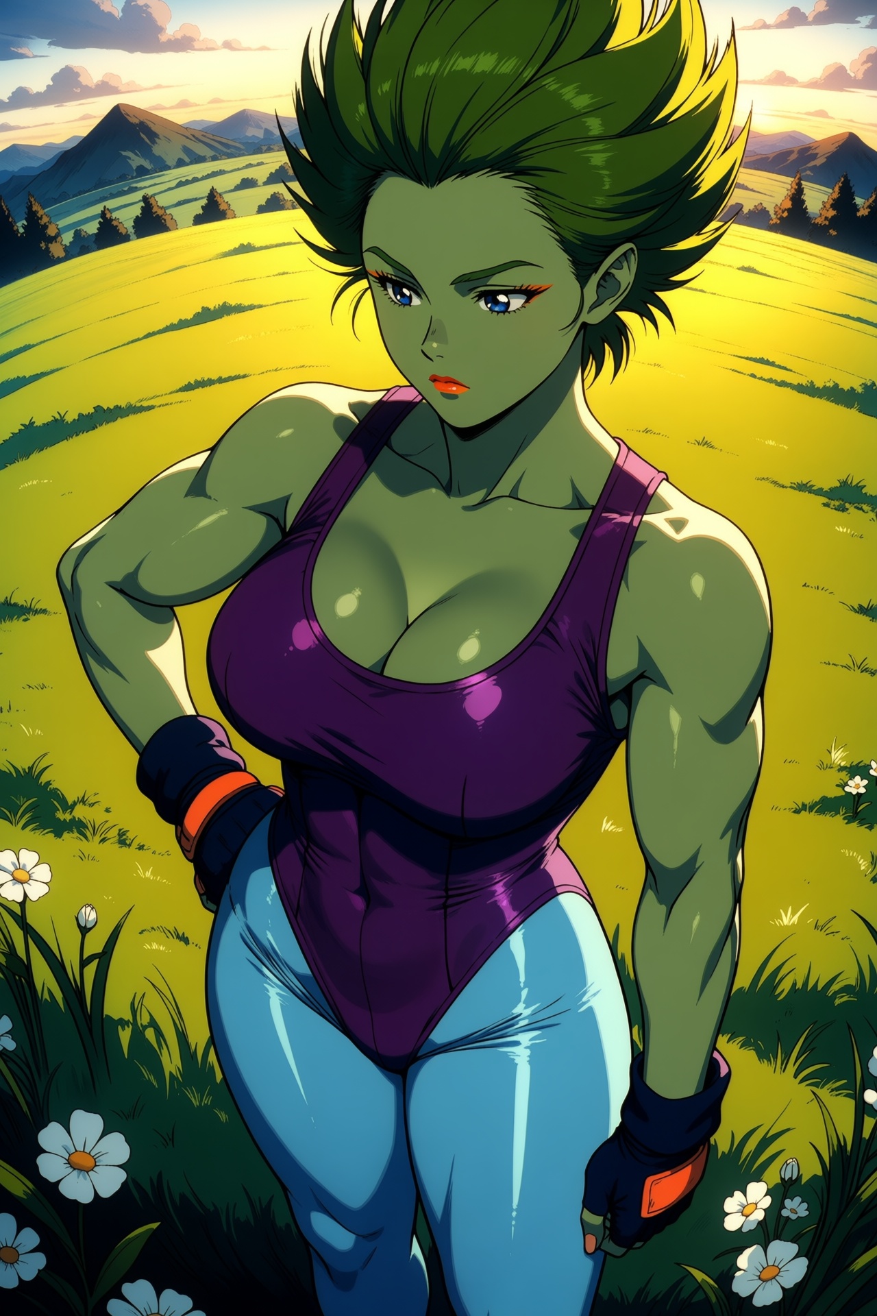 Veffidas_Feaze,  large breasts,  short green hair on Tensor.Art
