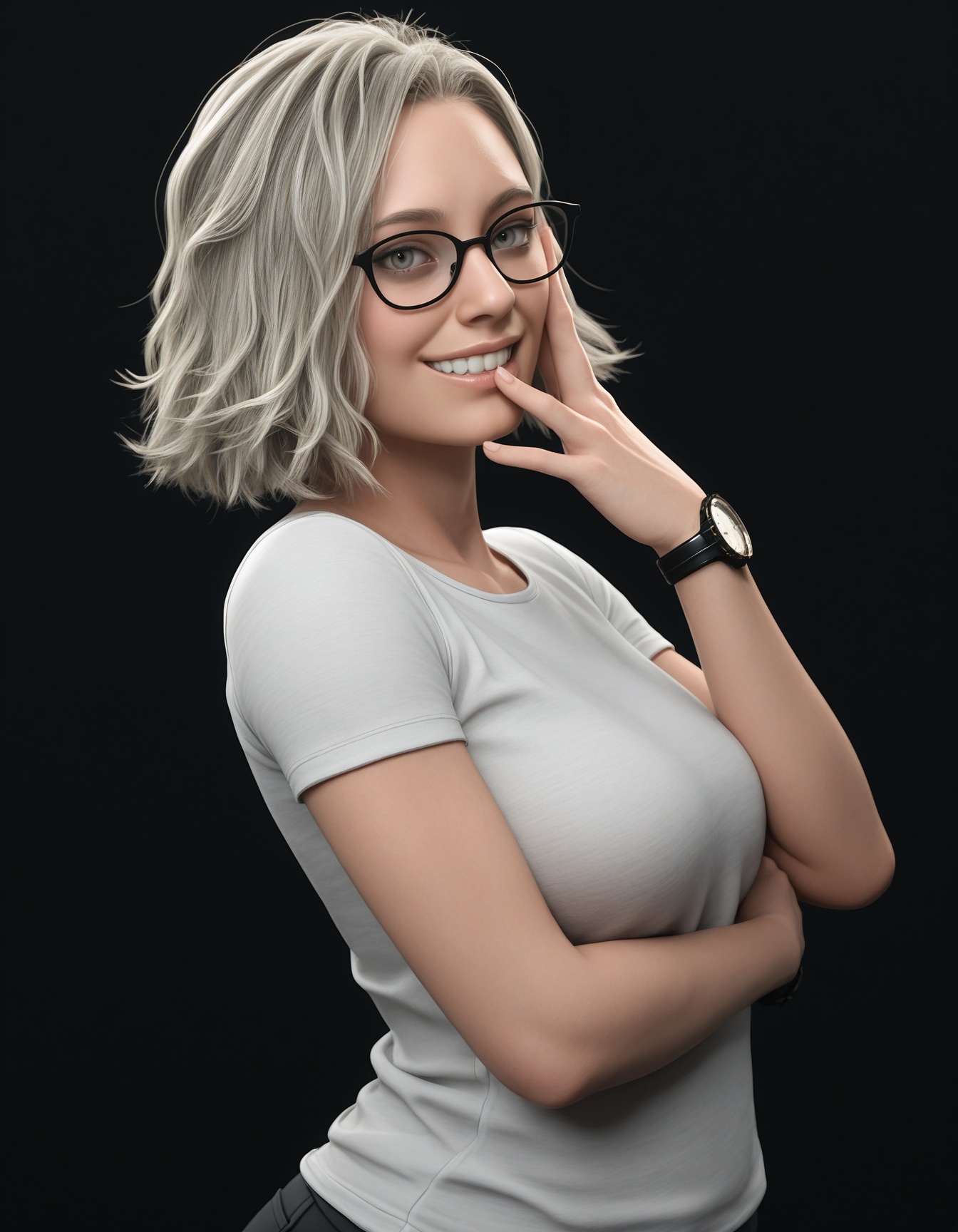 glasses,  black-framed eyewear,  white shirt on Tensor.Art