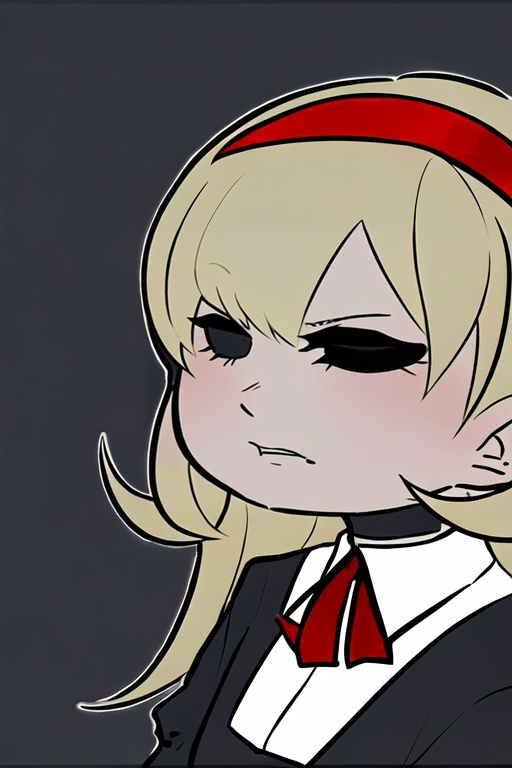 1girl,wsdxj,chibi,solo,ojousama,age regression,red headband,red bowtie,evil atmosphere,highres,