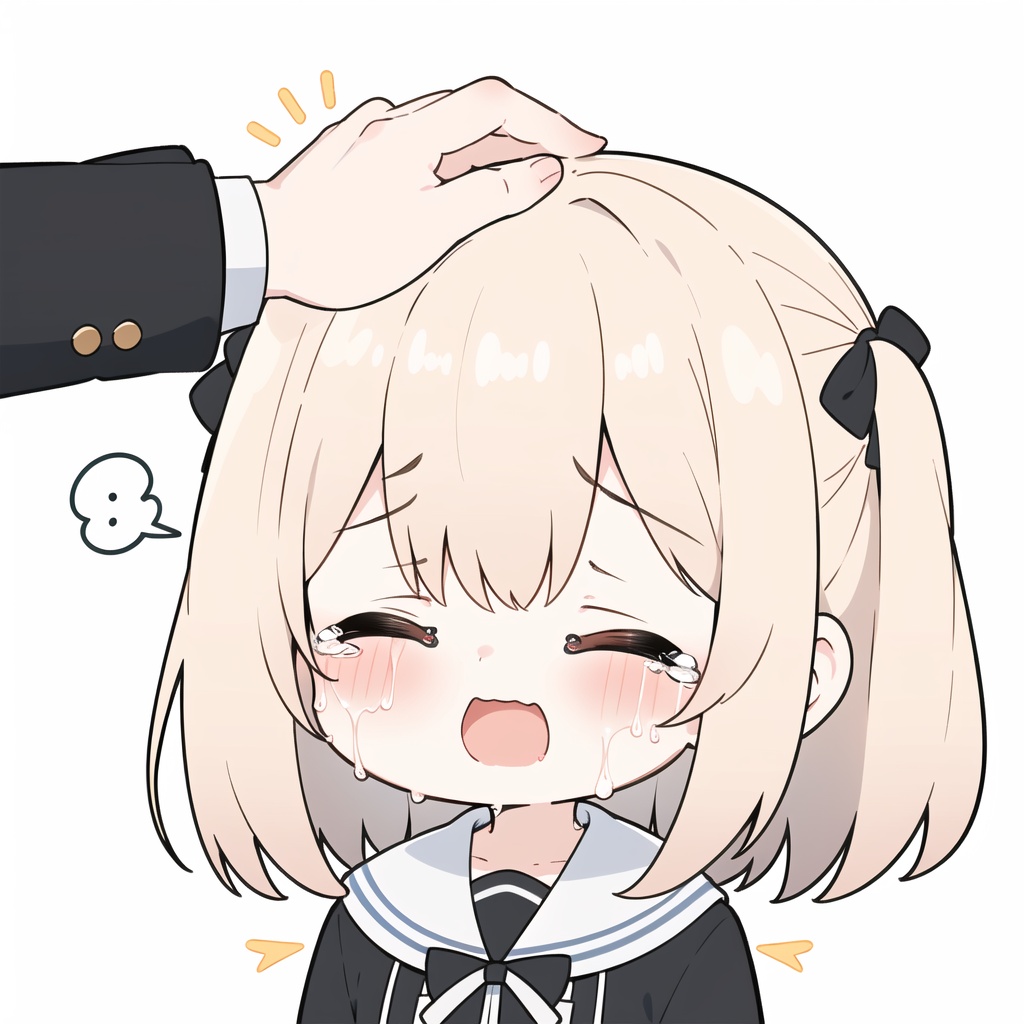 1girl, closed eyes, crying, chibi,incoming headpat, <lora:Qtea:1>