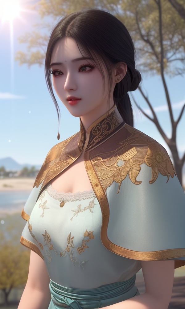 (,1girl, ,best quality, ),looking at viewer, <lora:379-DA-紫川-林秀佳:0.8> ,, ultra detailed background,ultra detailed background,ultra realistic 8k cg,,masterpiece, (( , )), fiction,mole,  ,tamari \(flawless\),    ,see-through, lace, (()),(((, solo, sun, , bare_tree, )))