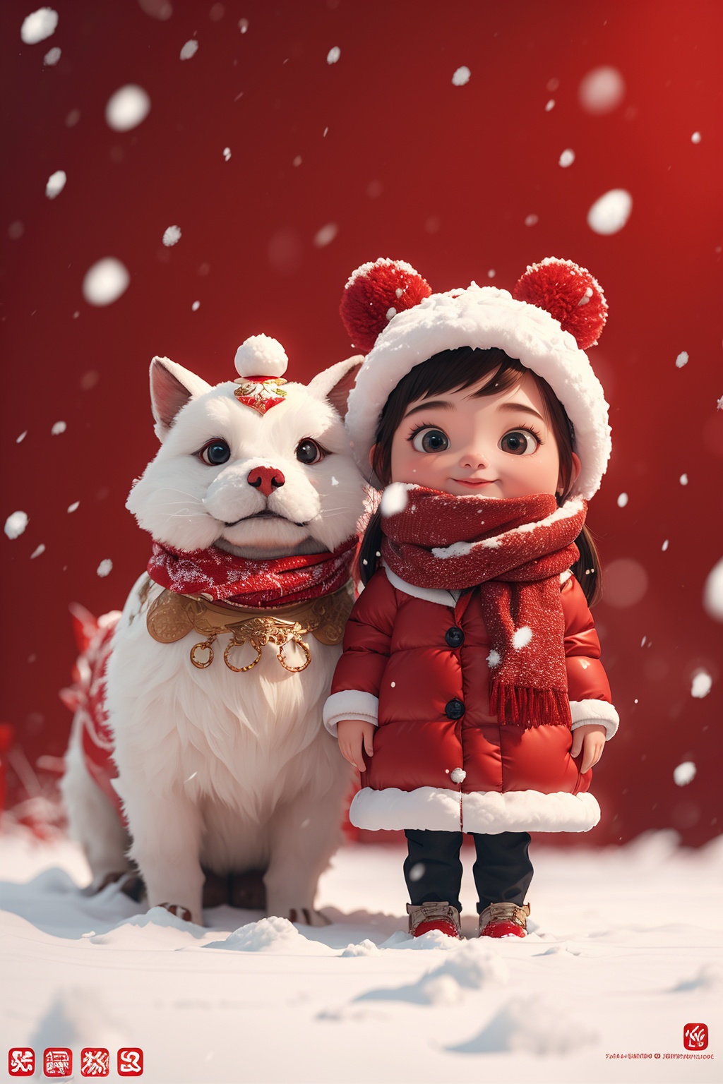 1girl,scarf,red_background,snow,<lora:麻袋2024-015:0.7>,full body,, masterpiece,best quality,ultra-detailed,