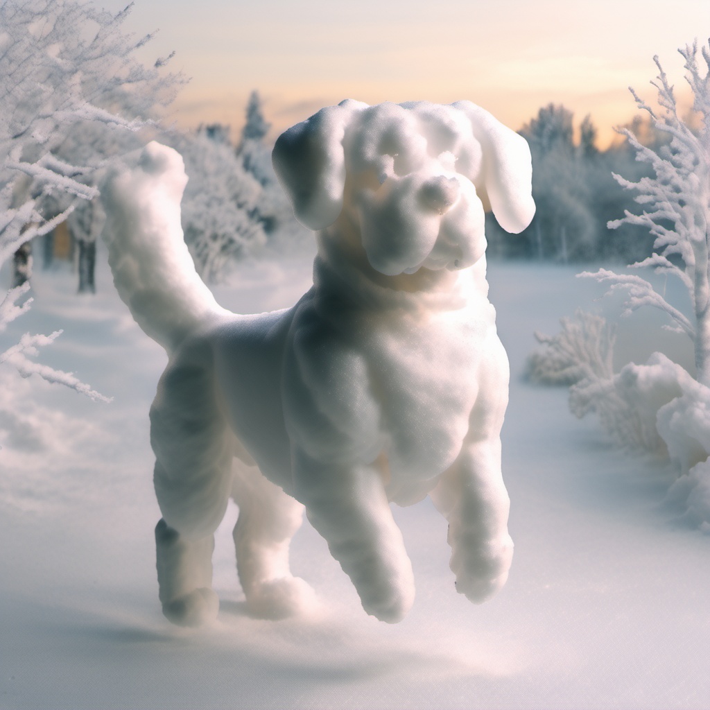 full-body photo of a dog made of snow,  jumping on Tensor.Art