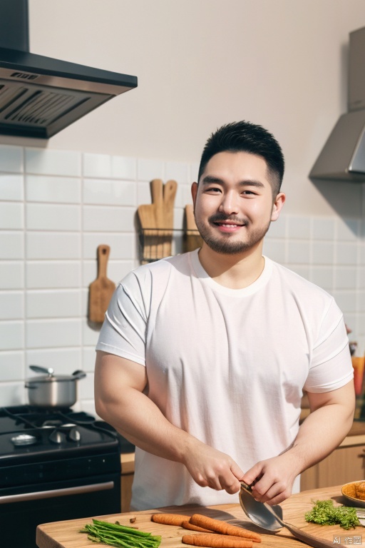 best quality,masterpiece,ultra high res,male focus,pants,detailed background,multiple boys,2boys,male focus,kitchen,shirt,cooking,yaoi,black hair,black shirt,hug,hug from behind,smile,indoors,holding,t-shirt,stove,blush,short hair,food,cutting board,frying pan,carrot,open mouth,spatula,short sleeves,white shirt,upper body,ladle<lora:EMS-342200-EMS:0.900000>