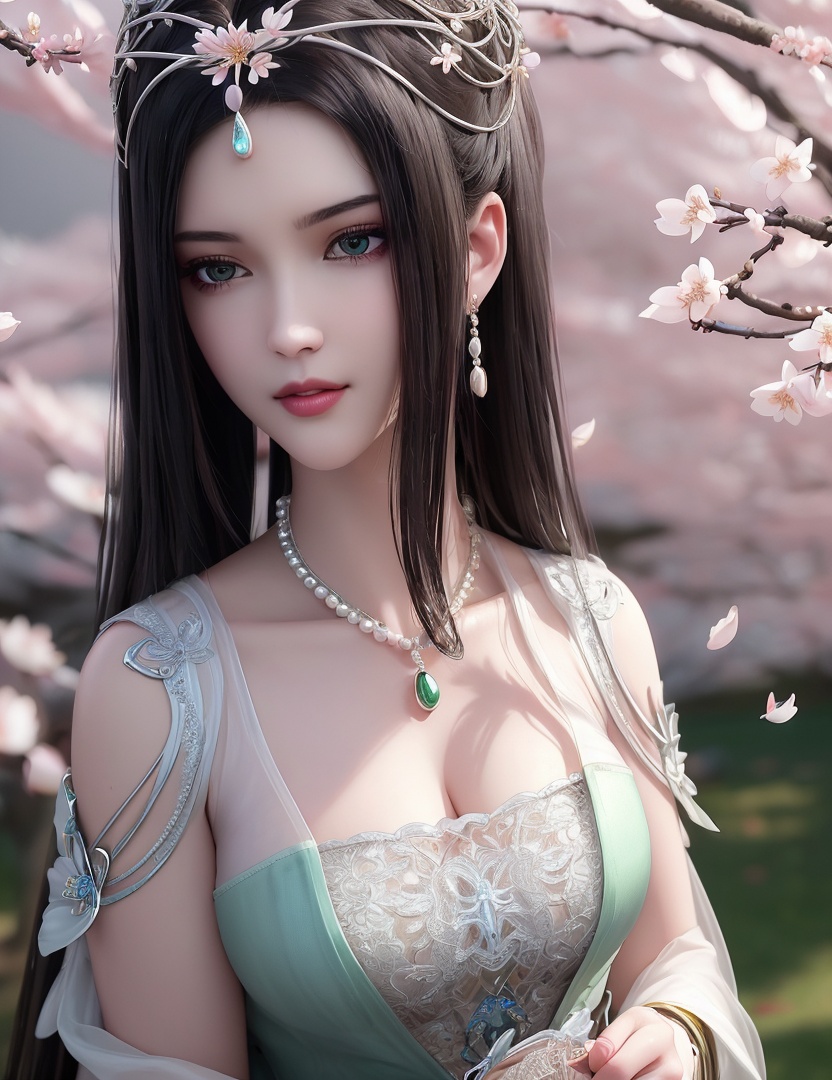 ultra realistic 8k cg, picture-perfect face, flawless, clean, masterpiece, professional artwork, famous artwork, cinematic lighting, cinematic bloom, perfect face, beautiful face, fantasy, dreamlike, unreal, science fiction,   lace, lace trim, lace-trimmed legwear,  (rich:1.4), prestige, luxury, jewelry, diamond, gold, pearl, gem, sapphire, ruby, emerald, intricate detail, delicate pattern, charming, alluring, seductive, erotic, enchanting, hair ornament, necklace, earrings, bracelet, armlet,halo((,1girl, pov,))  , ((((1girl, solo, ,cherry blossoms,outdoors, ))))<lora:DA_LinQingZhu:0.6>