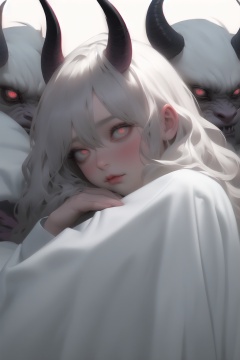 qzqzz,1girl,upper body,solo,closed mouth,shirt,medium hair,lips,white shirt,long hair,blush,<lora:qzqzz-000020:1>,laziness,half open eyes,solo,lazyprocrastinator,lazy eye,yanwulazy,smoky,demon girl,devil horns,(acorea:1.4),(drooping eyes:1.4),, masterpiece, best quality,